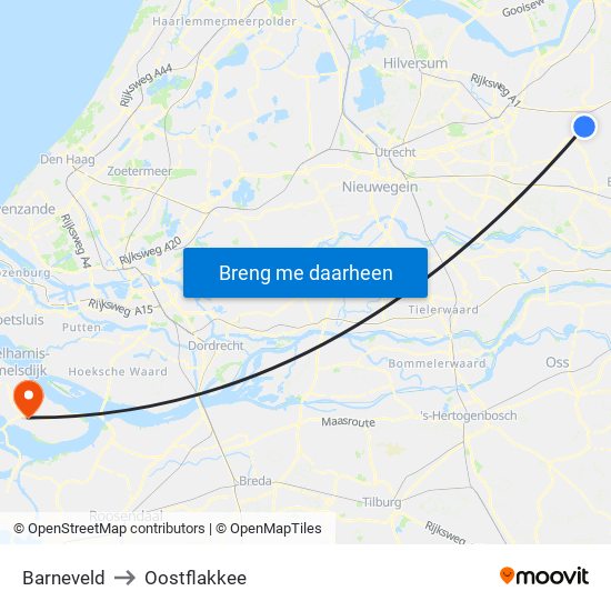 Barneveld to Oostflakkee map