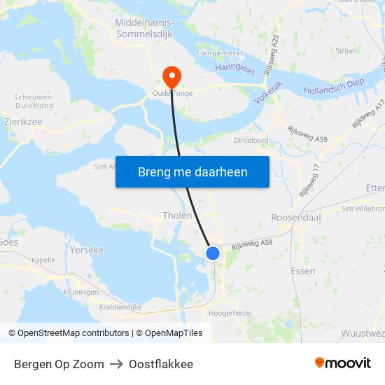 Bergen Op Zoom to Oostflakkee map