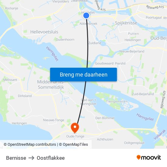 Bernisse to Oostflakkee map