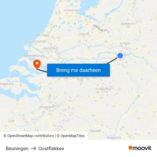 Beuningen to Oostflakkee map