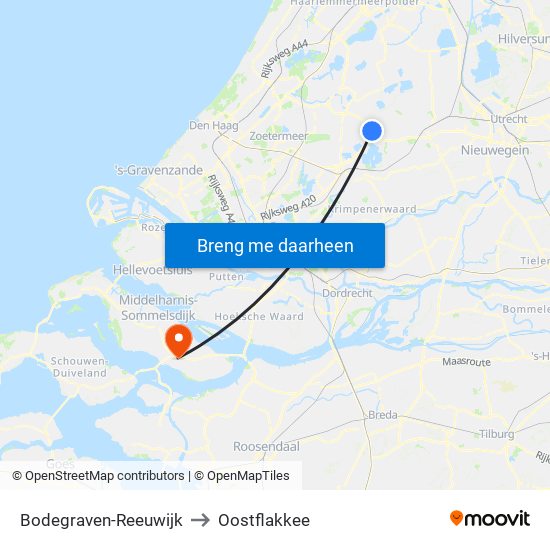 Bodegraven-Reeuwijk to Oostflakkee map