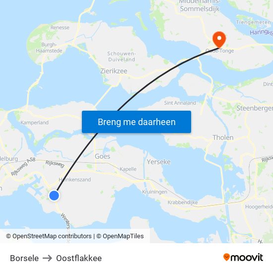 Borsele to Oostflakkee map