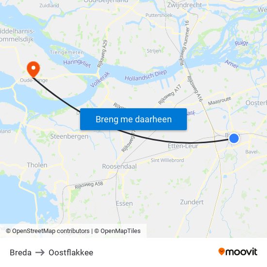 Breda to Oostflakkee map