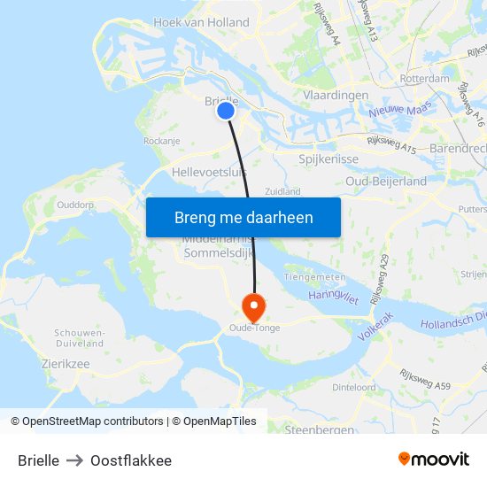 Brielle to Oostflakkee map