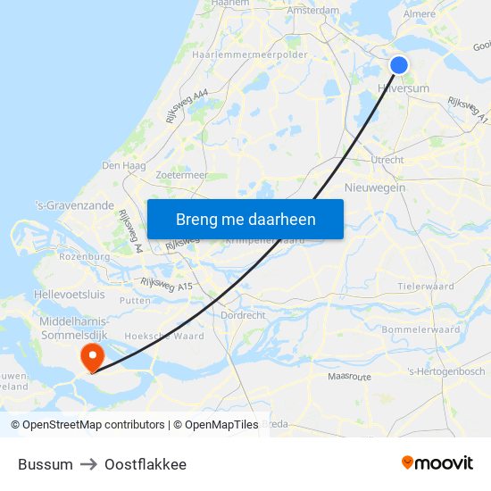 Bussum to Oostflakkee map