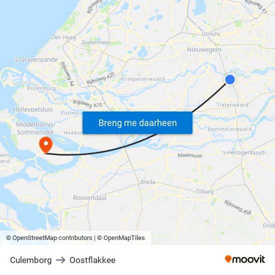 Culemborg to Oostflakkee map