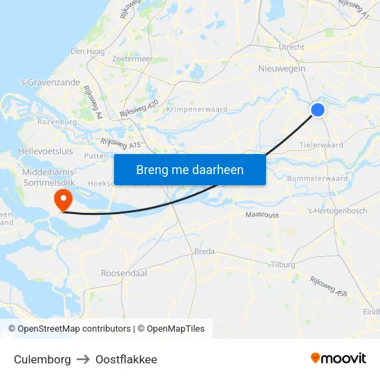 Culemborg to Oostflakkee map