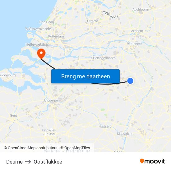 Deurne to Oostflakkee map