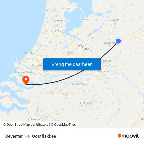 Deventer to Oostflakkee map