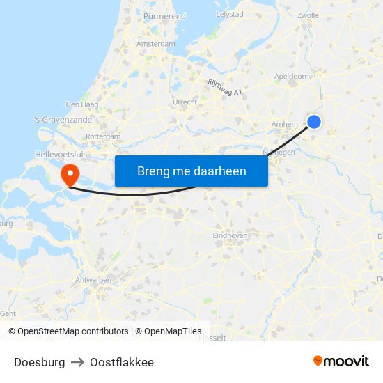 Doesburg to Oostflakkee map