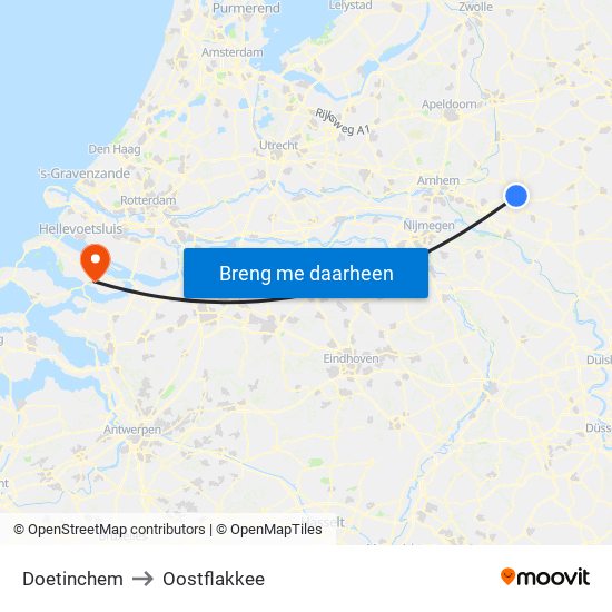 Doetinchem to Oostflakkee map