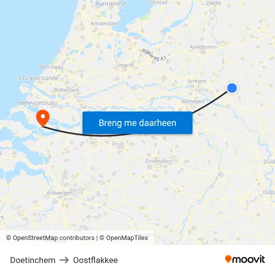 Doetinchem to Oostflakkee map