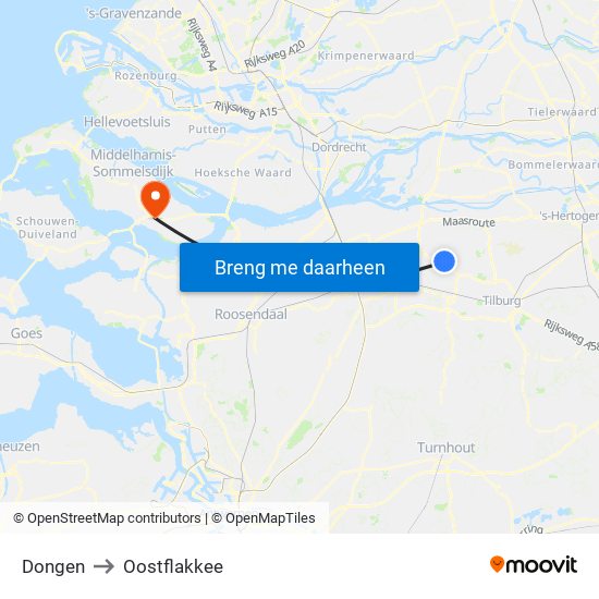 Dongen to Oostflakkee map