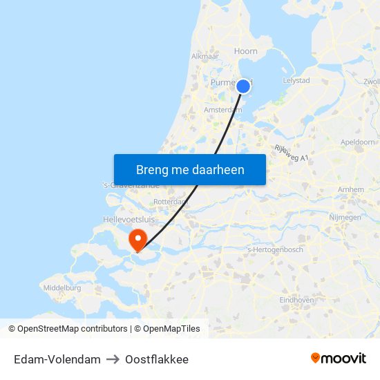 Edam-Volendam to Oostflakkee map