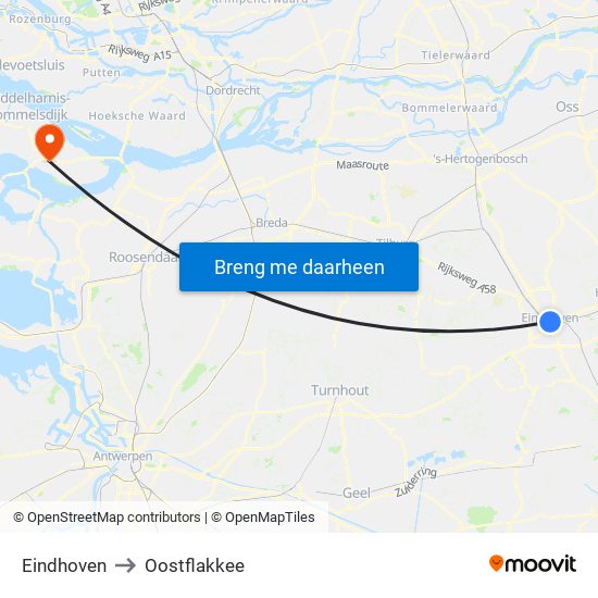Eindhoven to Oostflakkee map