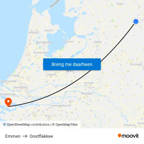 Emmen to Oostflakkee map