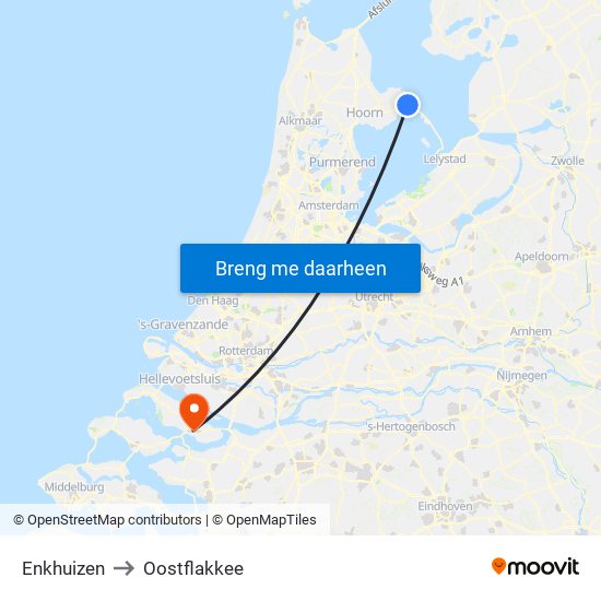 Enkhuizen to Oostflakkee map