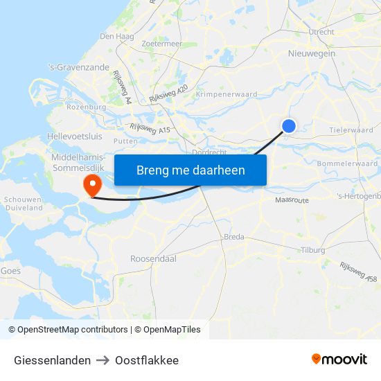 Giessenlanden to Oostflakkee map