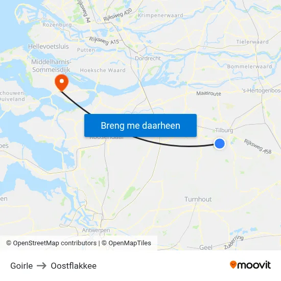 Goirle to Oostflakkee map