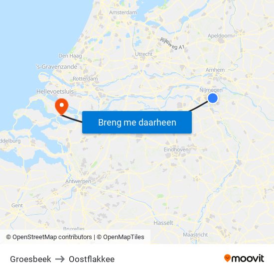 Groesbeek to Oostflakkee map