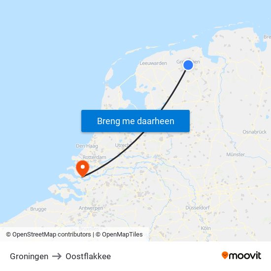 Groningen to Oostflakkee map
