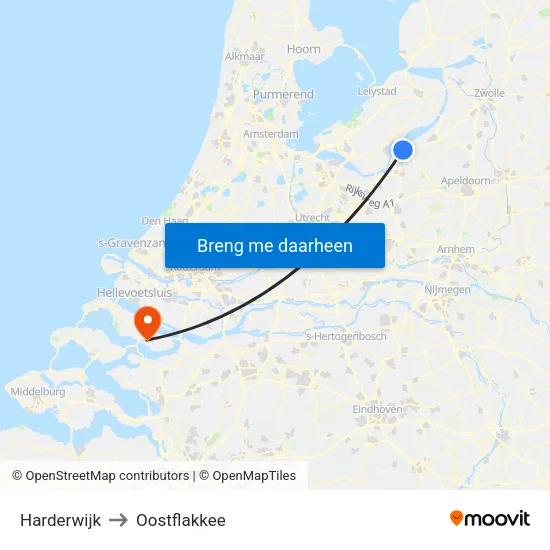 Harderwijk to Oostflakkee map