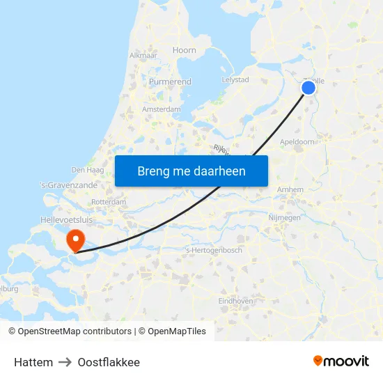 Hattem to Oostflakkee map