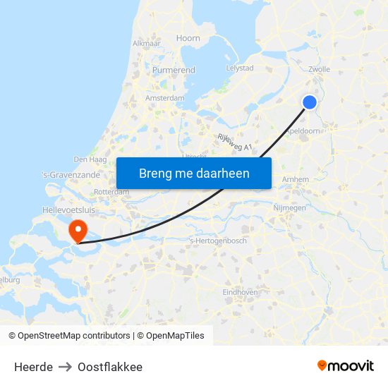 Heerde to Oostflakkee map