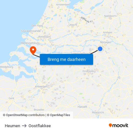 Heumen to Oostflakkee map