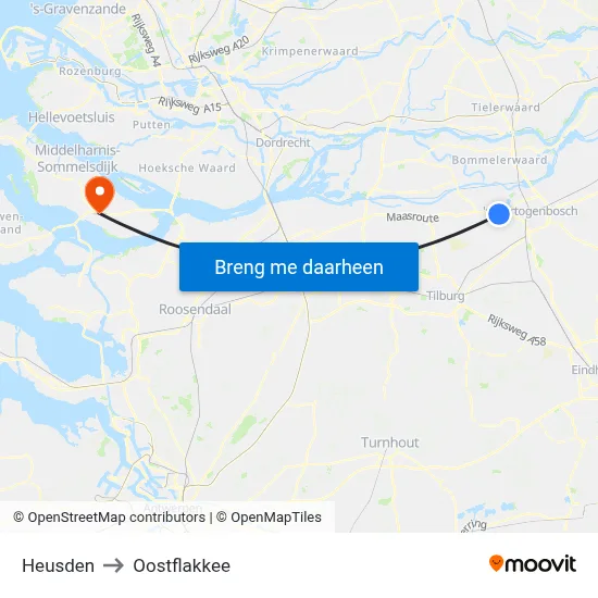 Heusden to Oostflakkee map
