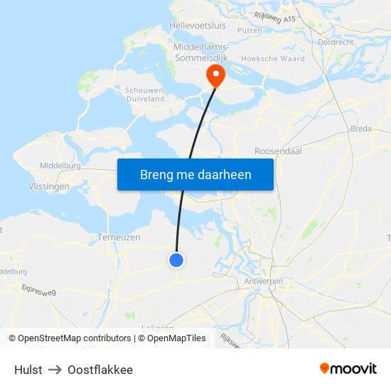 Hulst to Oostflakkee map