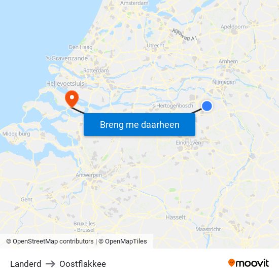 Landerd to Oostflakkee map