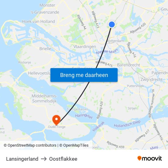 Lansingerland to Oostflakkee map