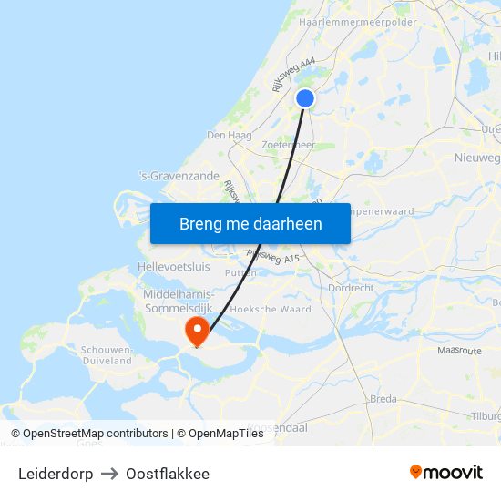 Leiderdorp to Oostflakkee map