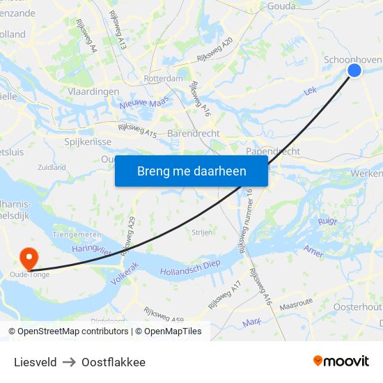 Liesveld to Oostflakkee map