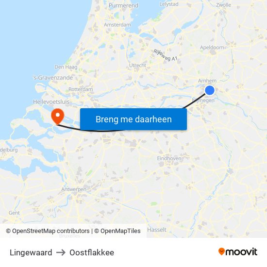 Lingewaard to Oostflakkee map