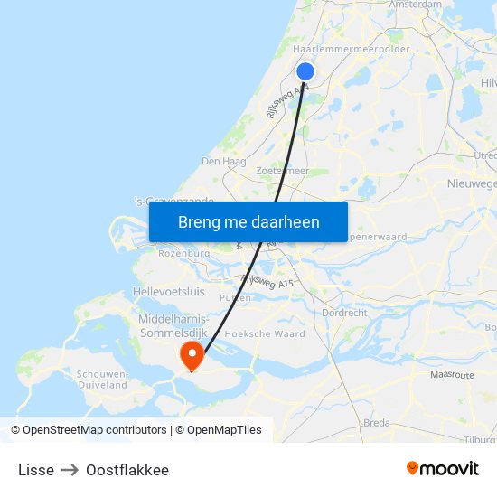 Lisse to Oostflakkee map