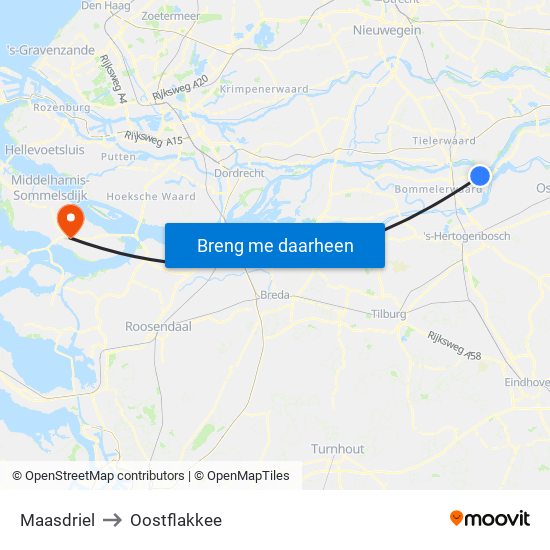 Maasdriel to Oostflakkee map