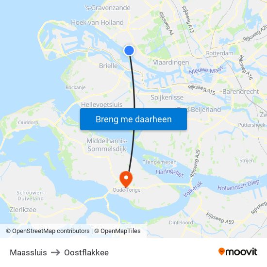 Maassluis to Oostflakkee map