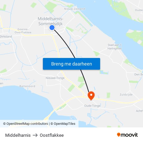 Middelharnis to Oostflakkee map