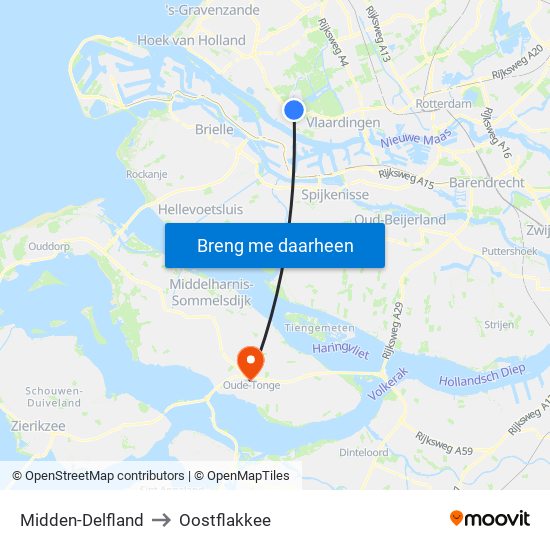 Midden-Delfland to Oostflakkee map