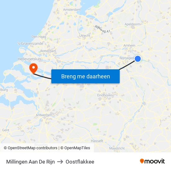 Millingen Aan De Rijn to Oostflakkee map