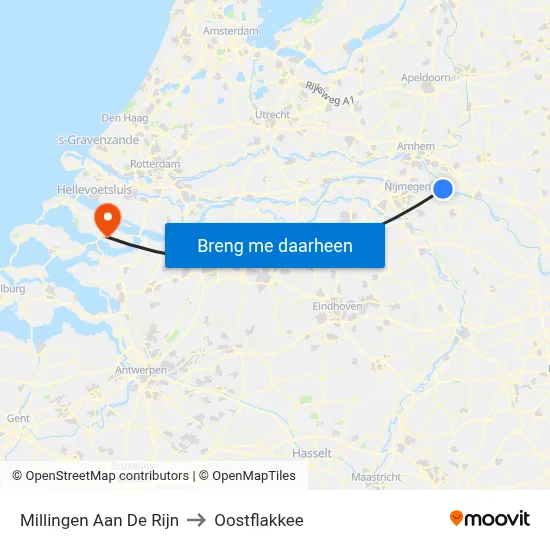 Millingen Aan De Rijn to Oostflakkee map