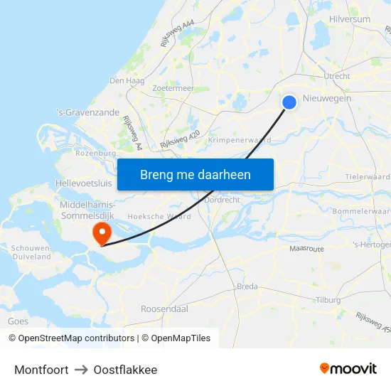 Montfoort to Oostflakkee map