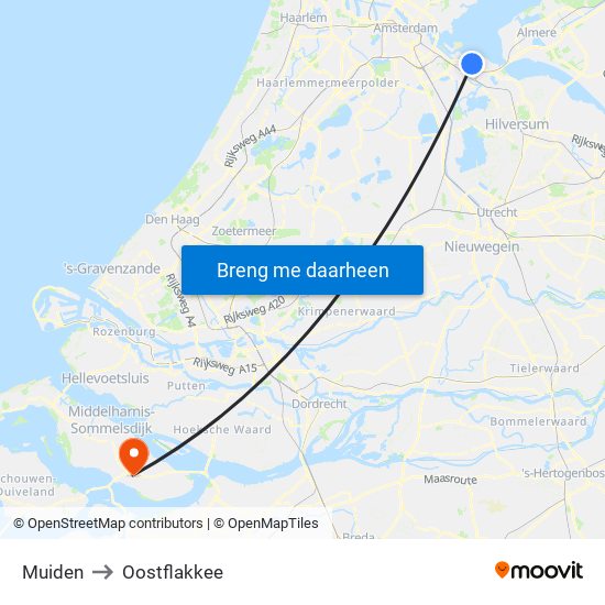 Muiden to Oostflakkee map