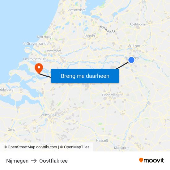 Nijmegen to Oostflakkee map