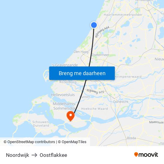 Noordwijk to Oostflakkee map