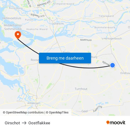 Oirschot to Oostflakkee map