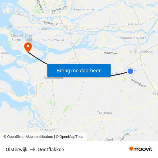 Oisterwijk to Oostflakkee map