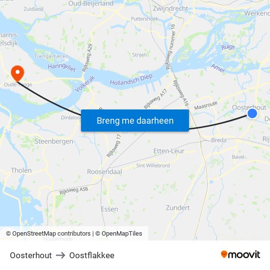 Oosterhout to Oostflakkee map